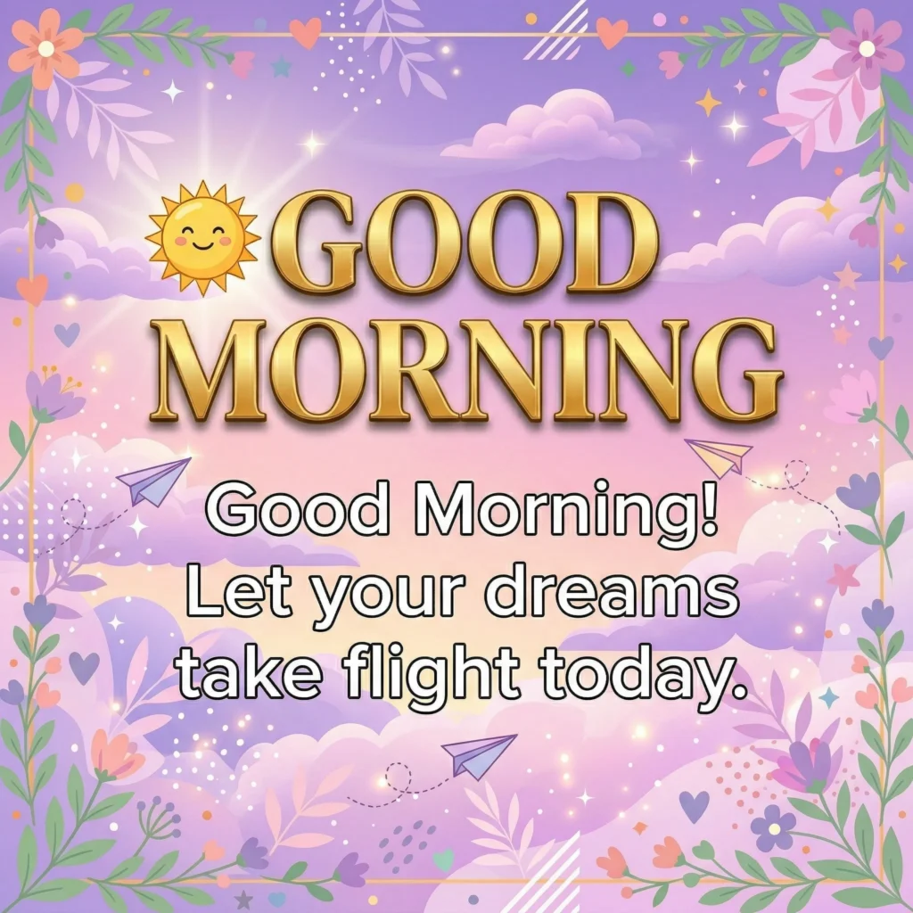Good Morning greeting card with message: Good Morning! Let your dreams take flight today.