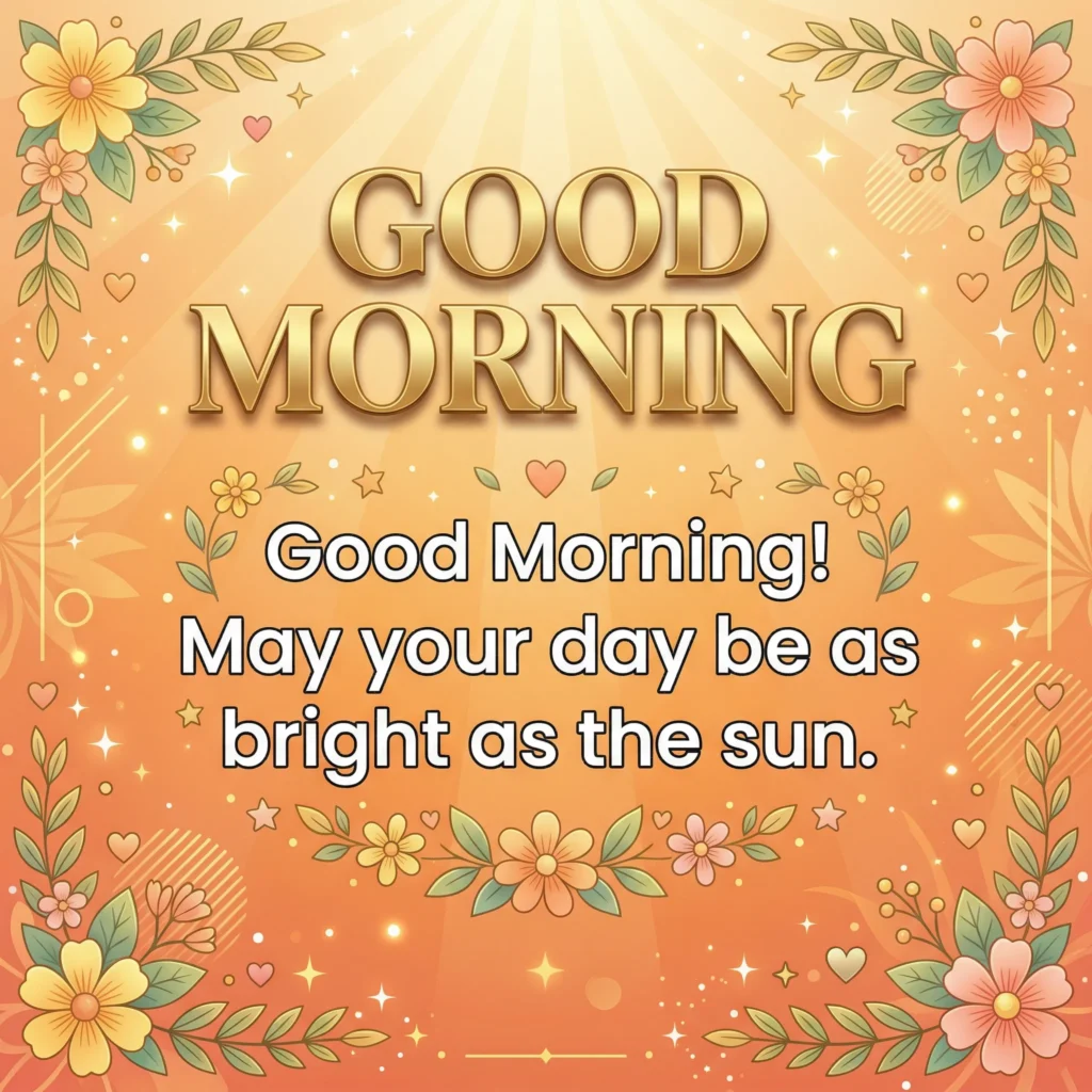 Good Morning greeting card with message: Good Morning! May your day be as bright as the sun.