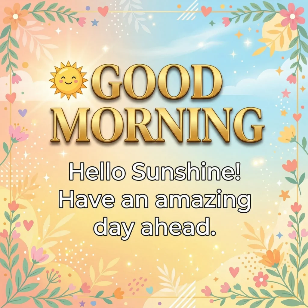Good Morning greeting card with message: Hello Sunshine! Have an amazing day ahead.