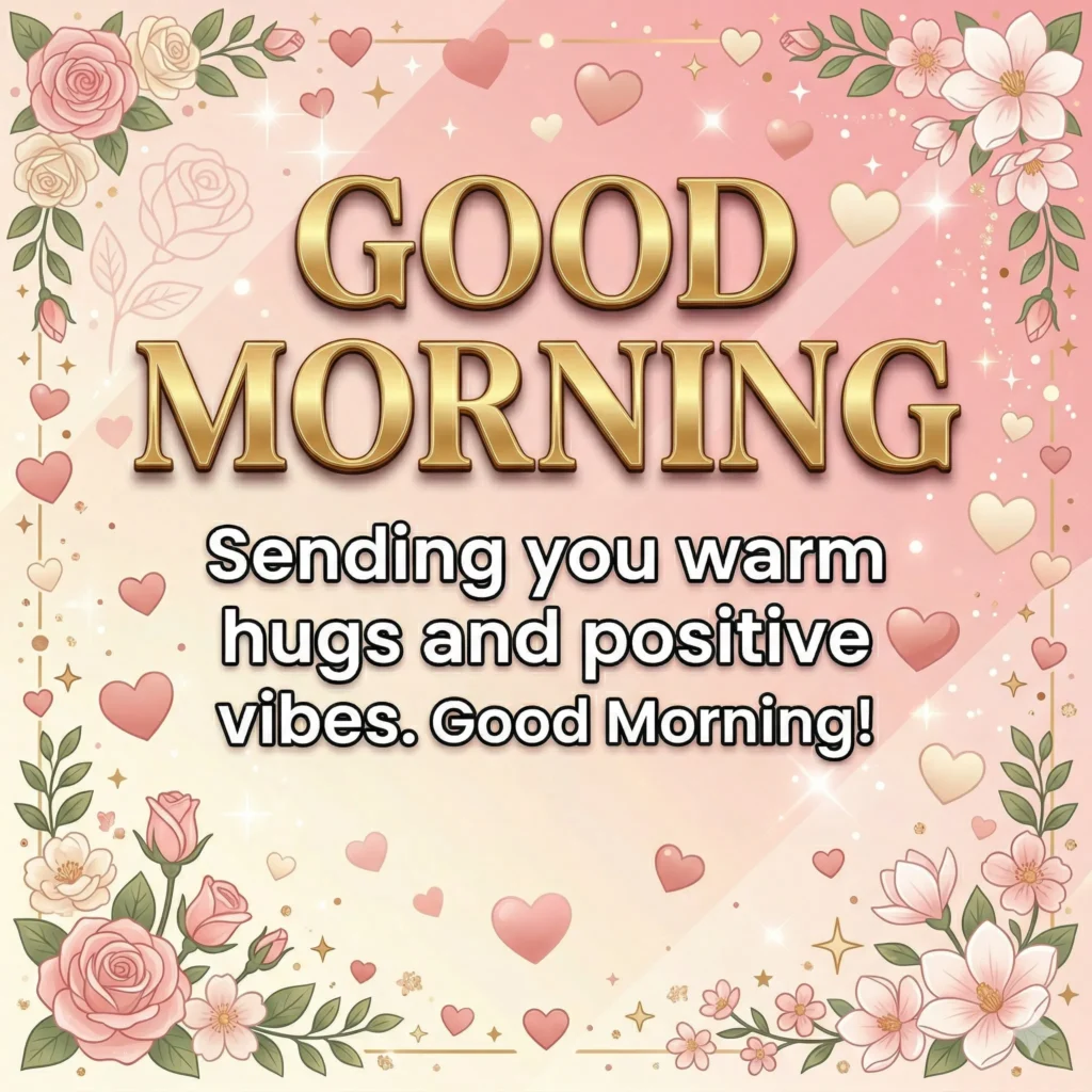 Good Morning greeting card with message: Sending you warm hugs and positive vibes. Good Morning!
