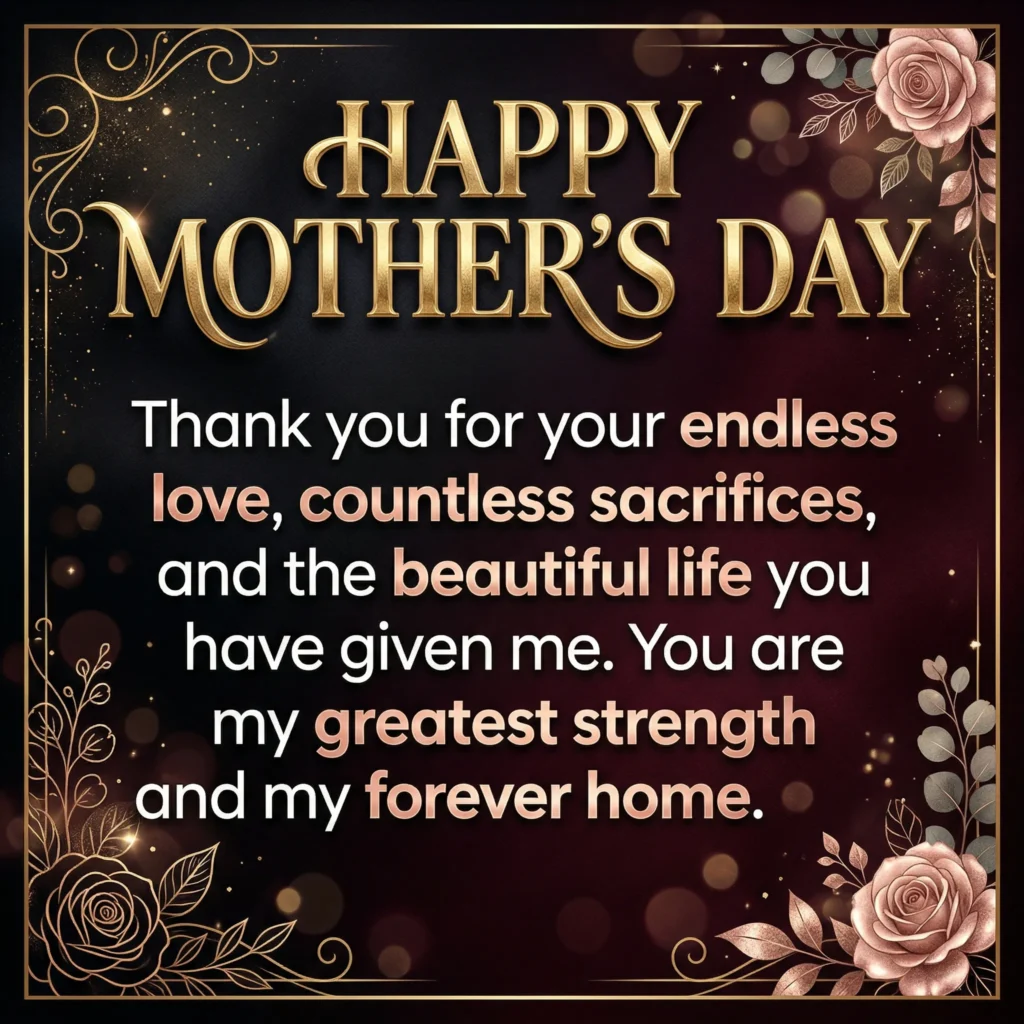 Thank you for your endless love, countless sacrifices, and the beautiful life you have given me. You are my greatest strength and my forever home
