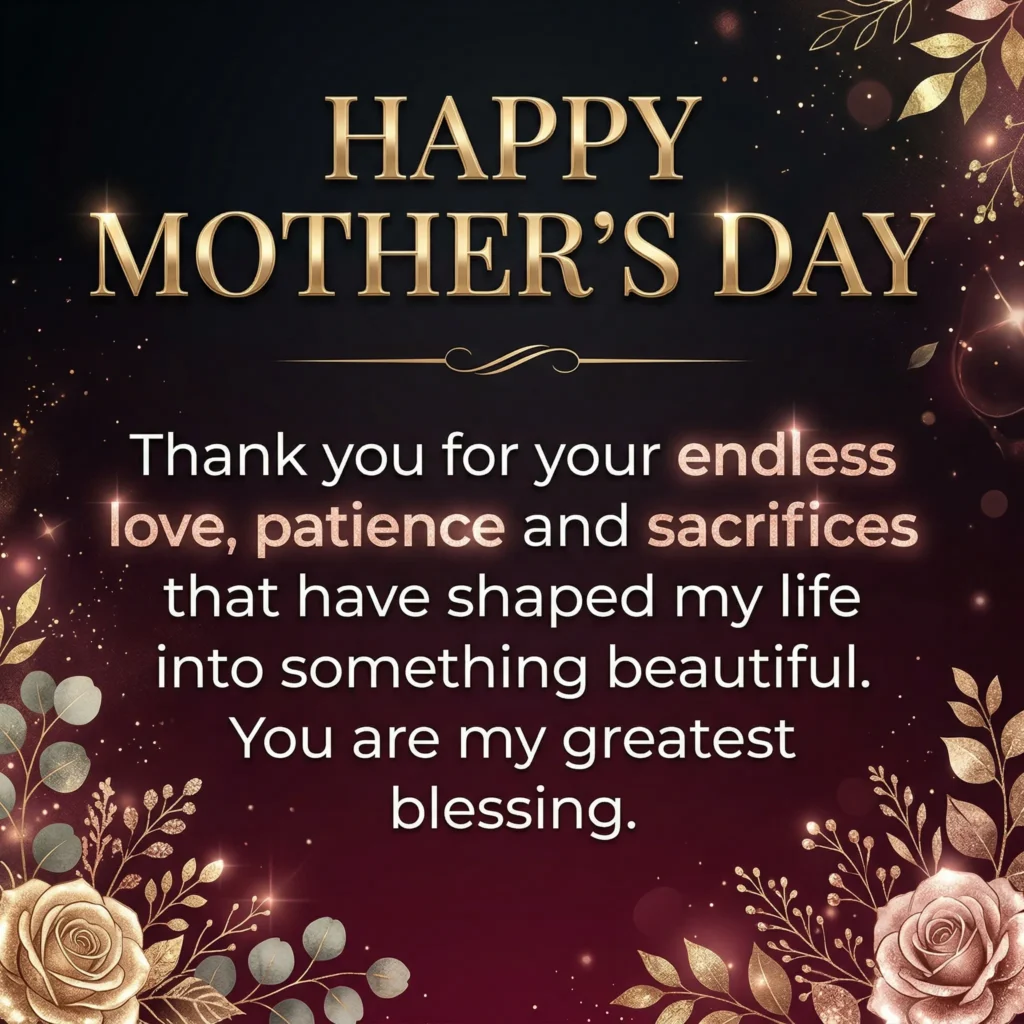 Mother’s Day wish images – Thank you for your endless love, patience and sacrifices that have shaped my life into something beautiful. You are my greatest blessing