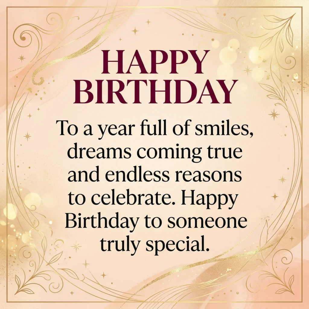 Premium luxury birthday wish image with beautiful design and long heartfelt message for 2026