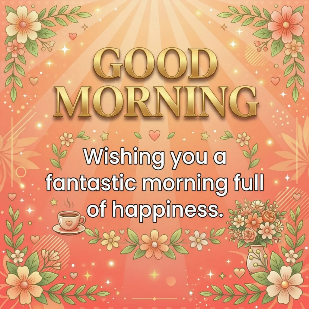 Good Morning greeting card with message: Wishing you a fantastic morning full of happiness.