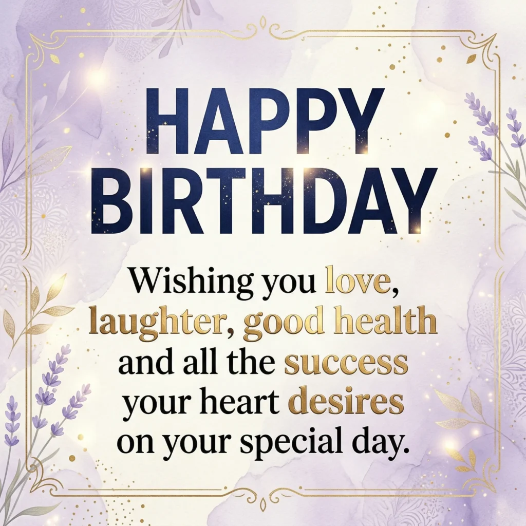 Premium luxury birthday wish image with beautiful design and long heartfelt message for 2026