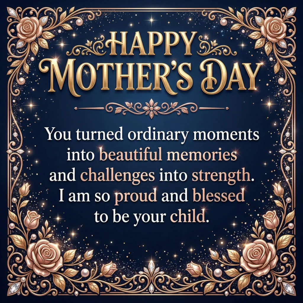 Mother’s Day wish images – You turned ordinary moments into beautiful memories and challenges into strength. I am so proud and blessed to be your child