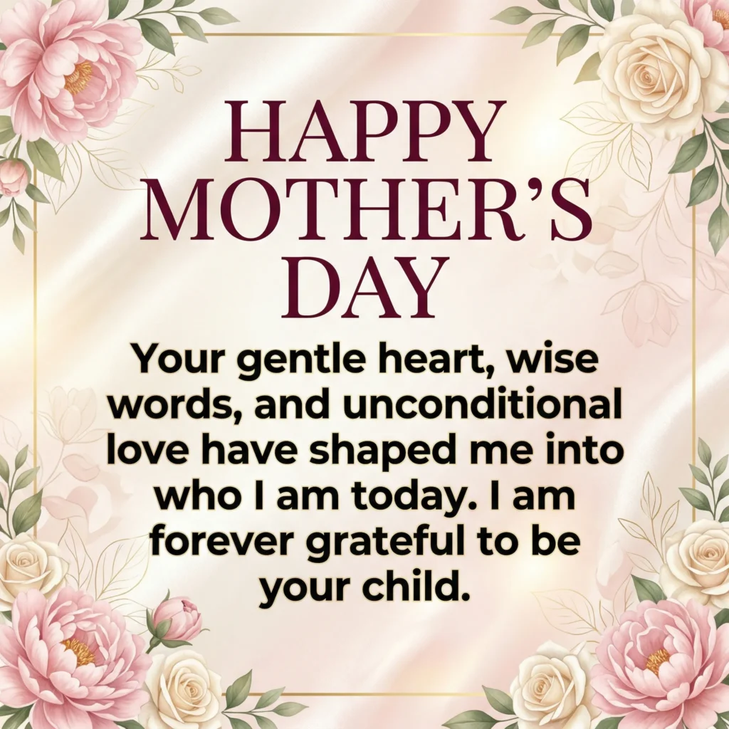 Your gentle heart, wise words, and unconditional love have shaped me into who I am today. I am forever grateful to be your child