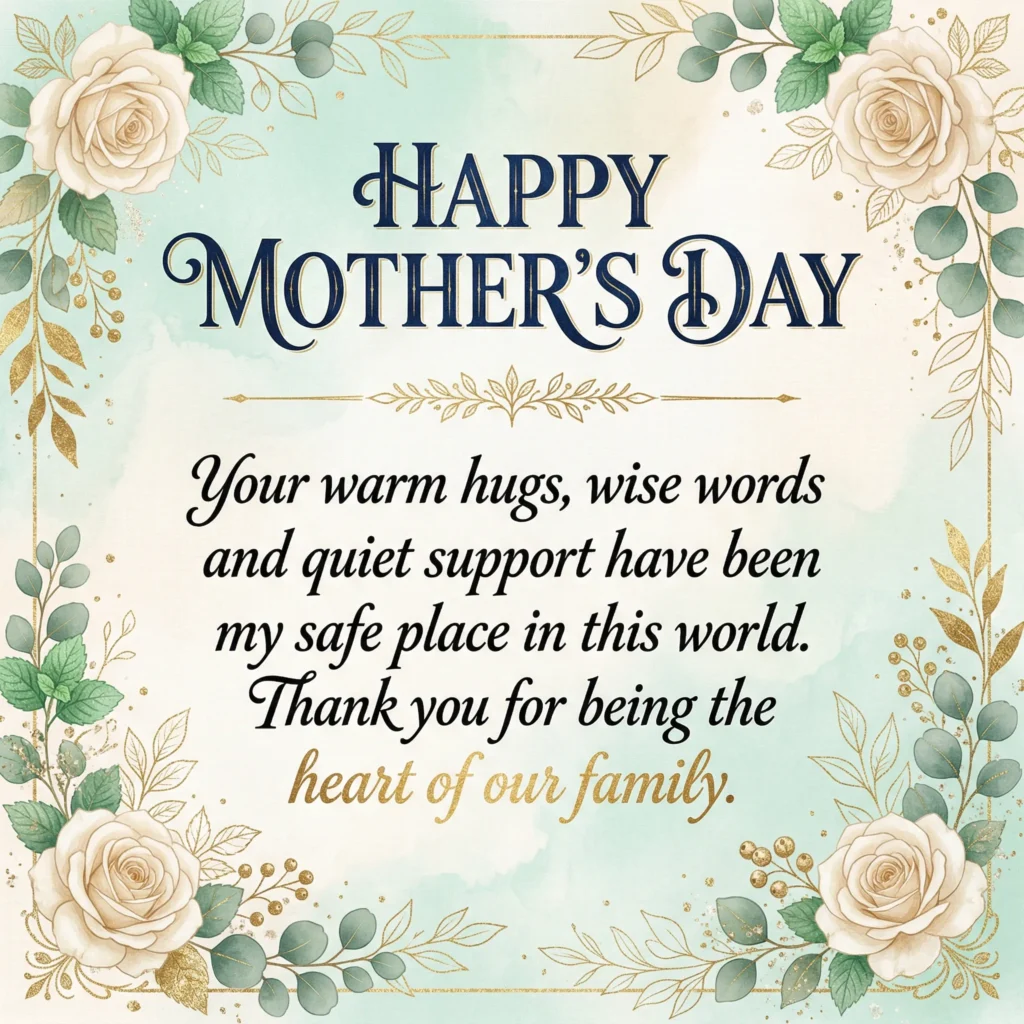 Mother’s Day wish images – Your warm hugs, wise words and quiet support have been my safe place in this world. Thank you for being the heart of our family