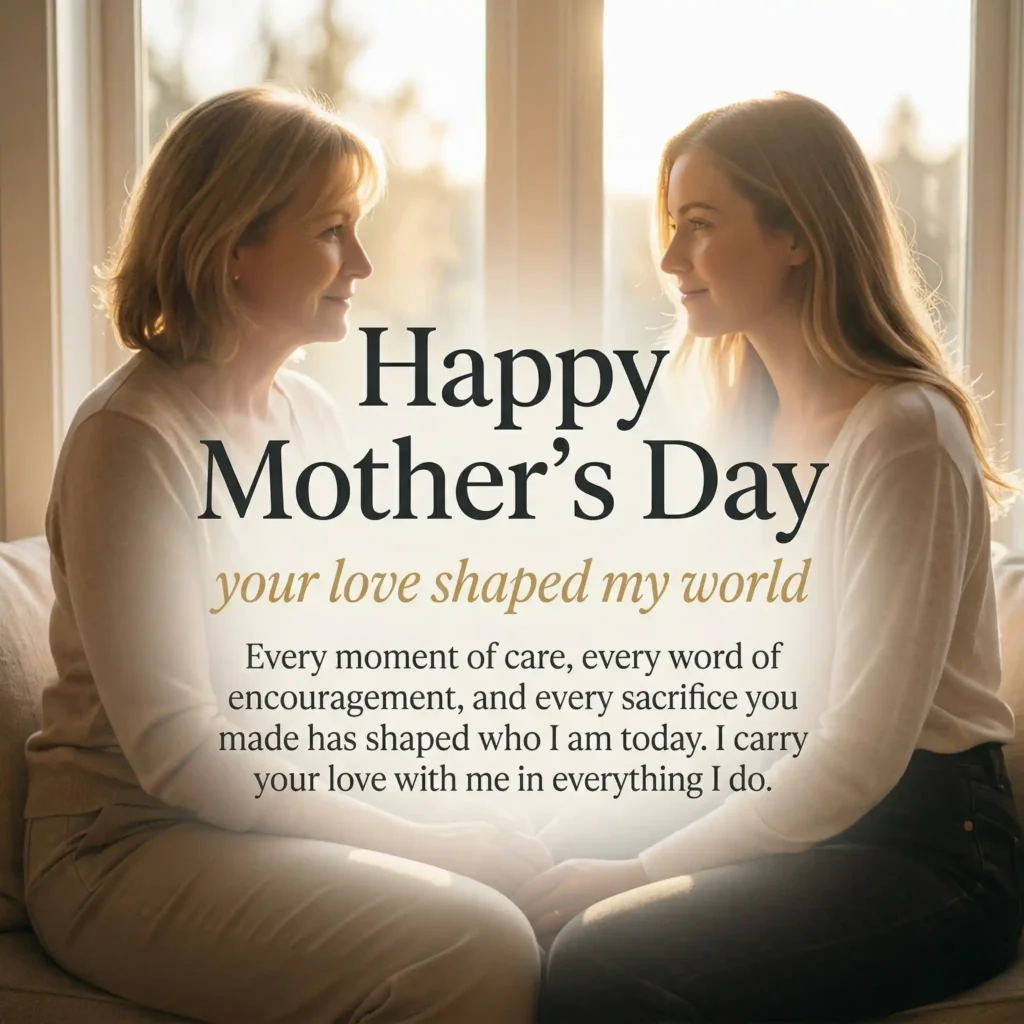 Cinematic Mother’s Day greeting image with warm sunlight and emotional message