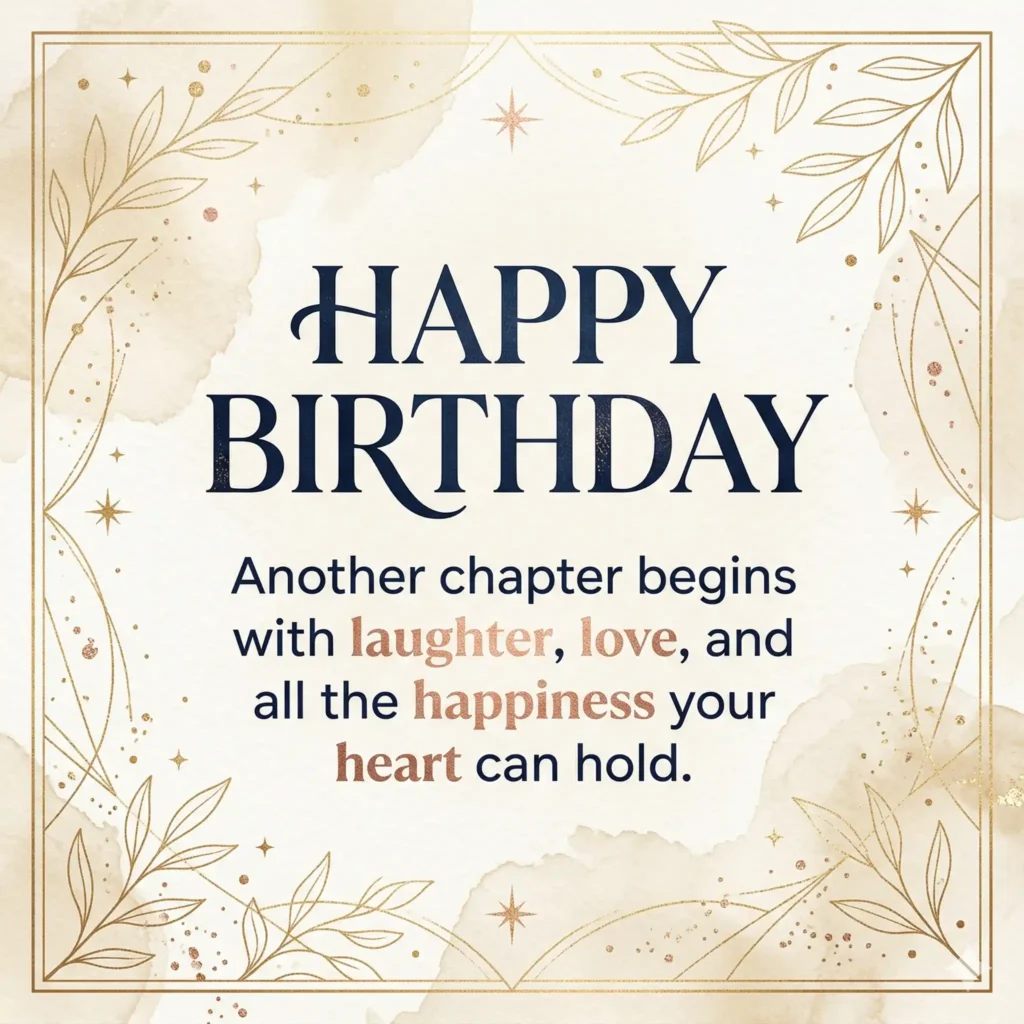 Luxury birthday wish image with cream watercolor background and warm long message