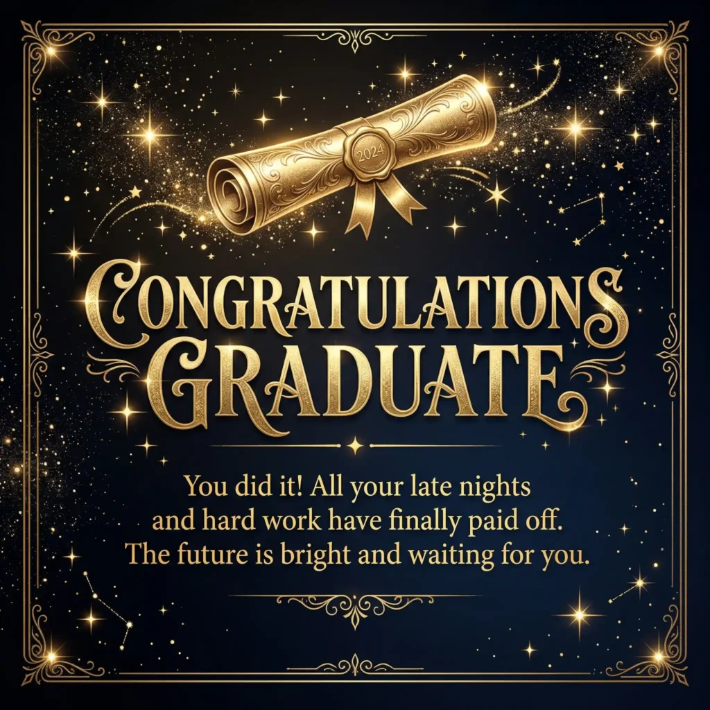 Graduation wish image with cream gold background and motivational long message