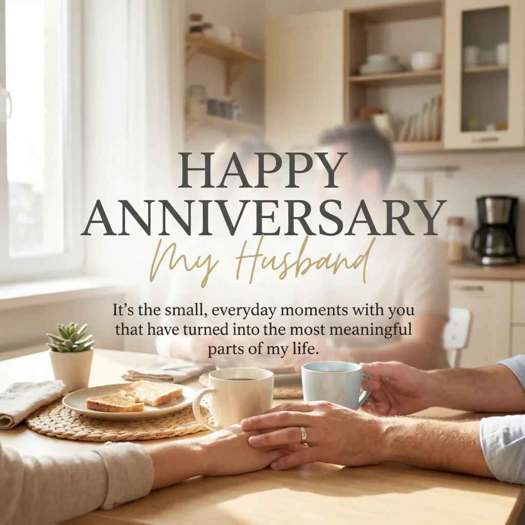 Cozy morning coffee anniversary image for husband with everyday love message
