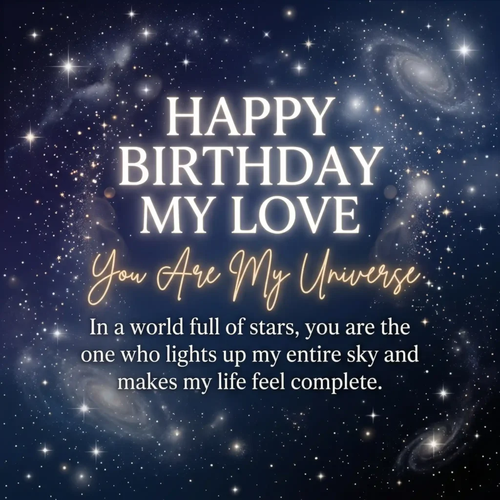Starry romantic birthday image for wife with dreamy love message
