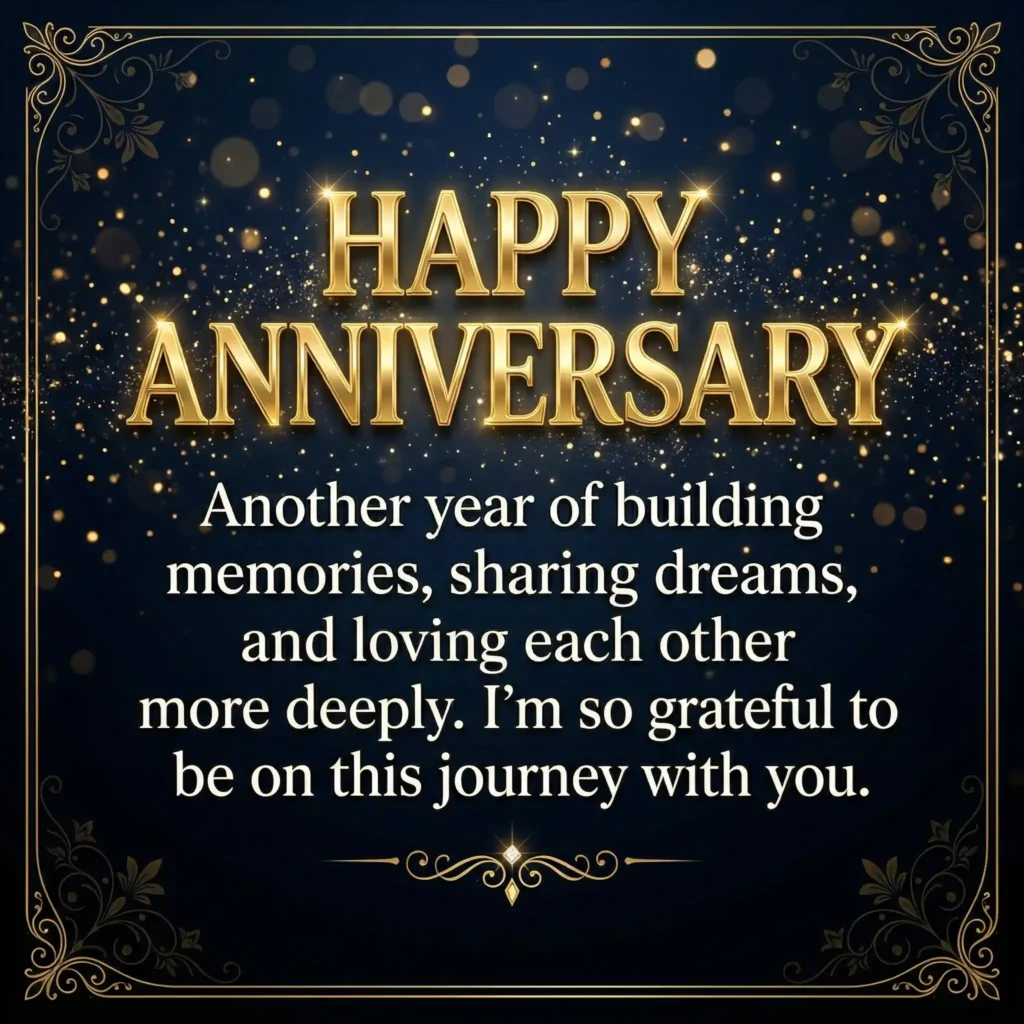 Anniversary wish image with navy dark gradient and emotional long message