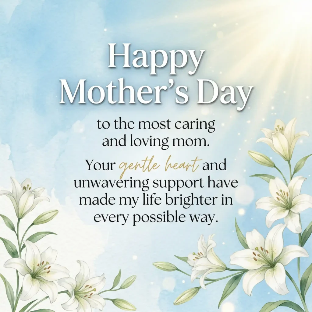 Light blue elegant Mother’s Day image with lilies and soft message