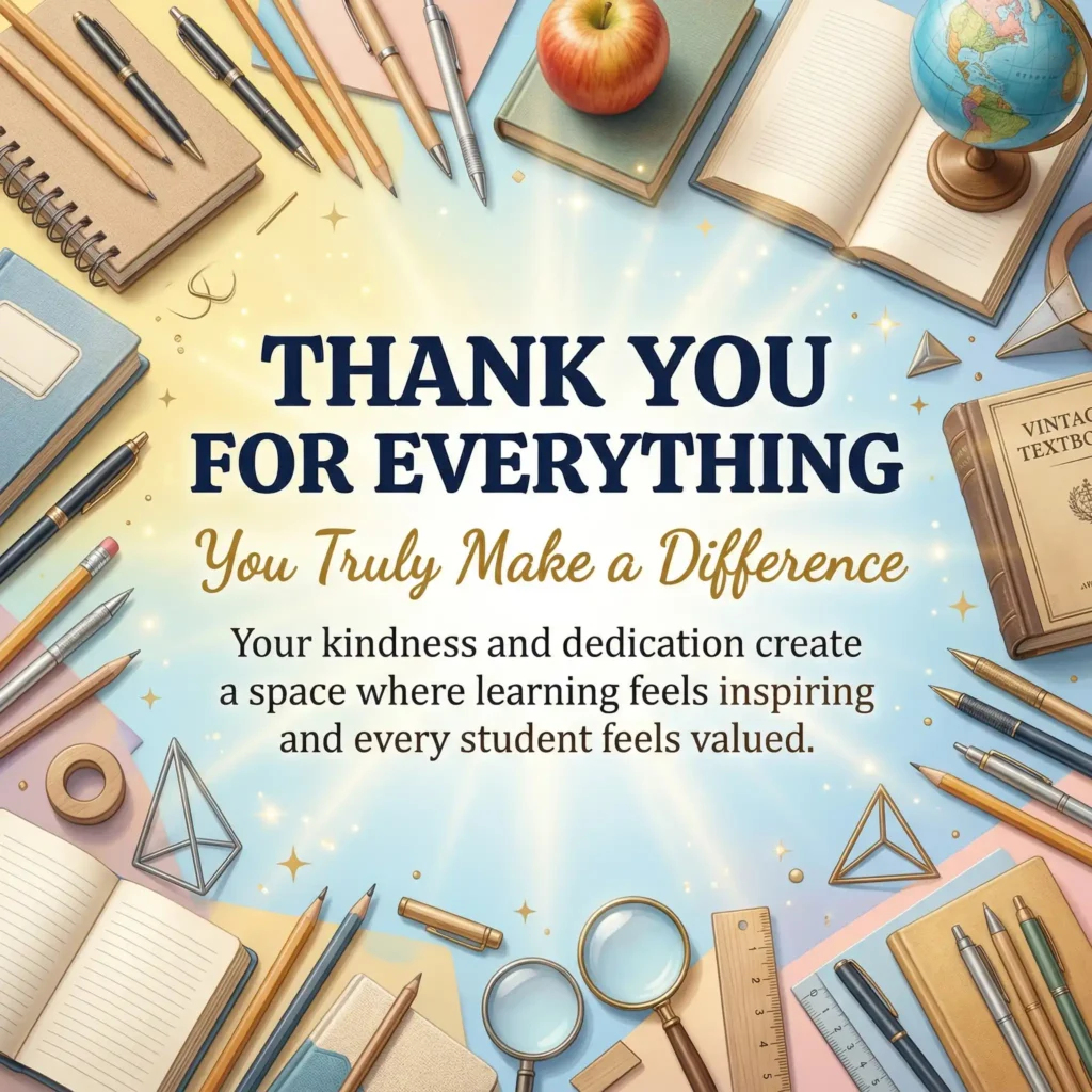 Bright classroom teacher appreciation image with cheerful thank you message