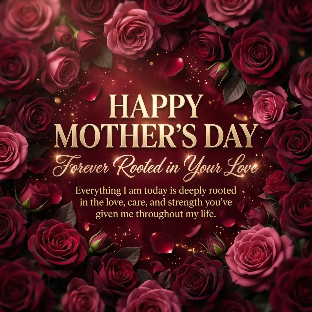 Deep red rose luxury Mother’s Day image with rich emotional message