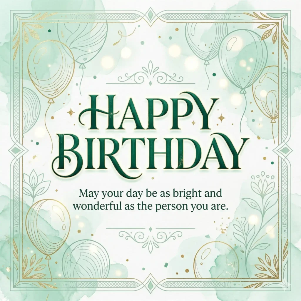 Luxury birthday wish image with mint green background and cheerful long message