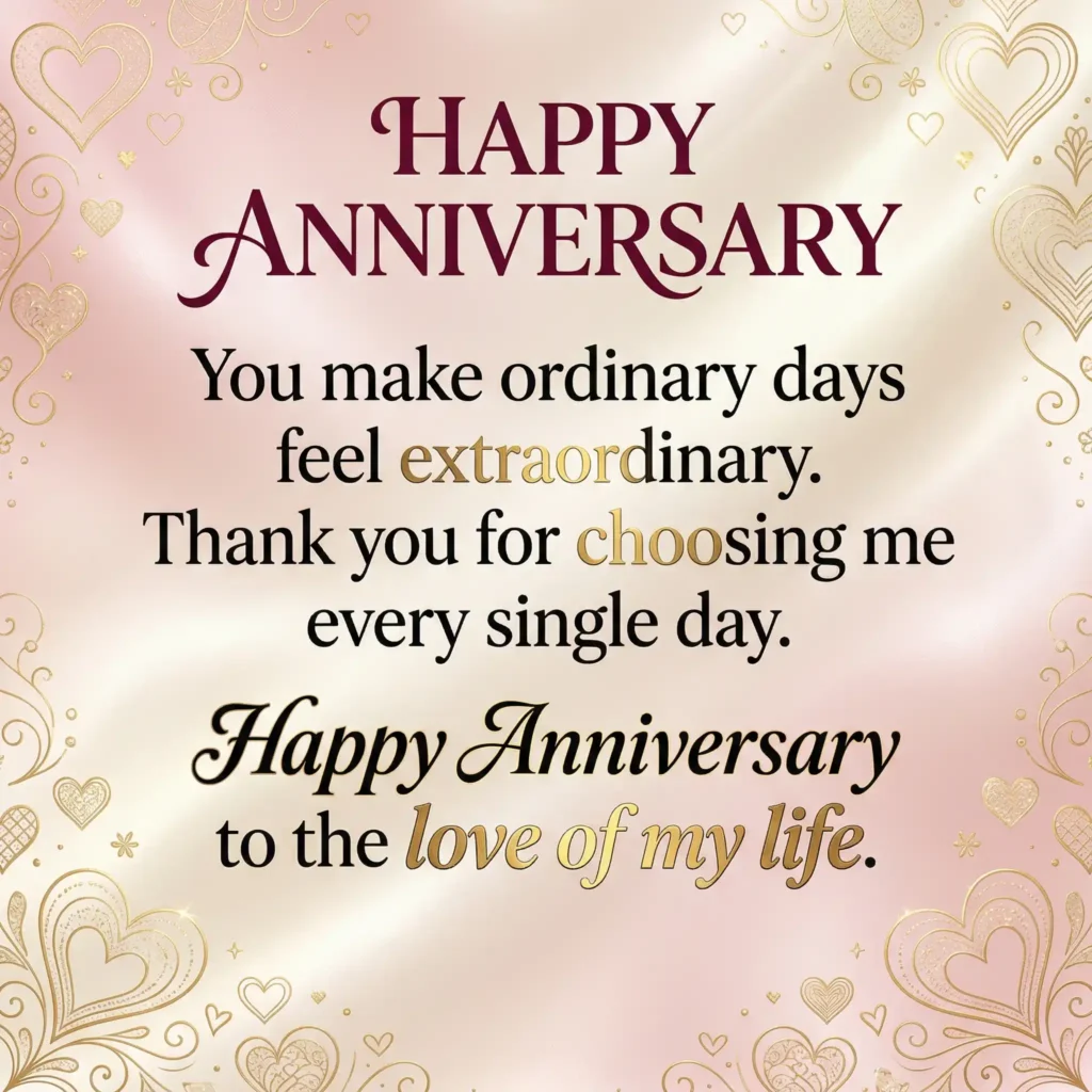 Anniversary wish image with blush pink background and loving heartfelt message