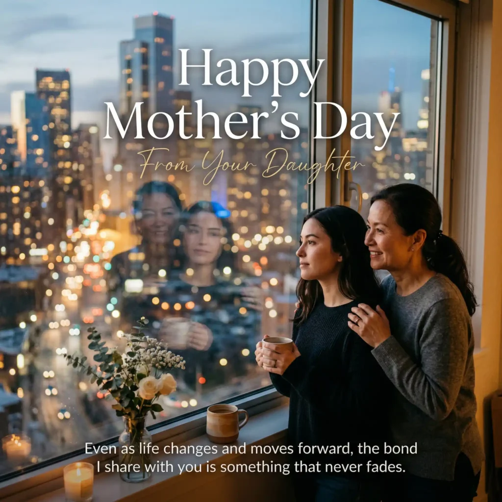 City window emotional Mother’s Day image from daughter with reflective message