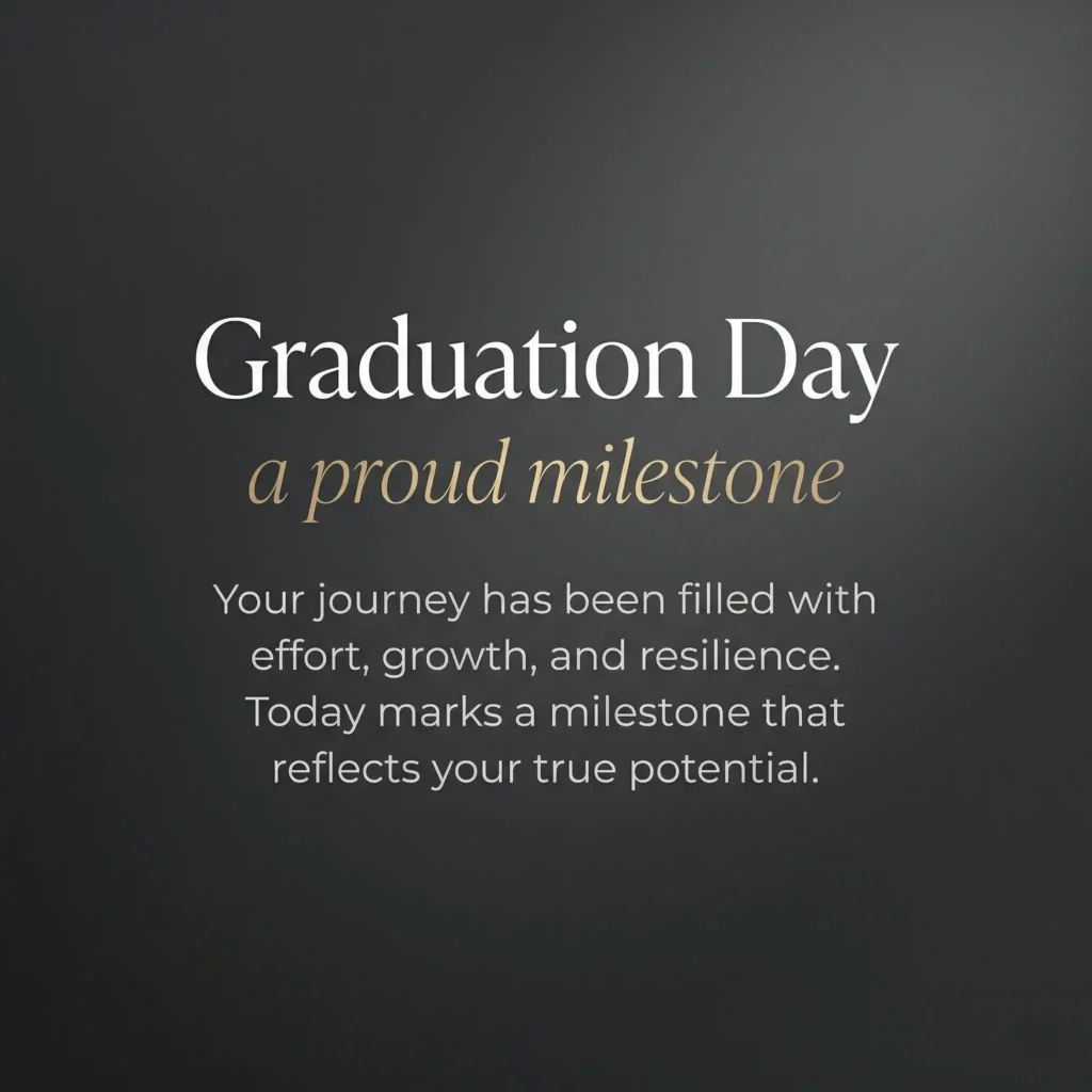 Minimal dark graduation greeting image with elegant typography and success message