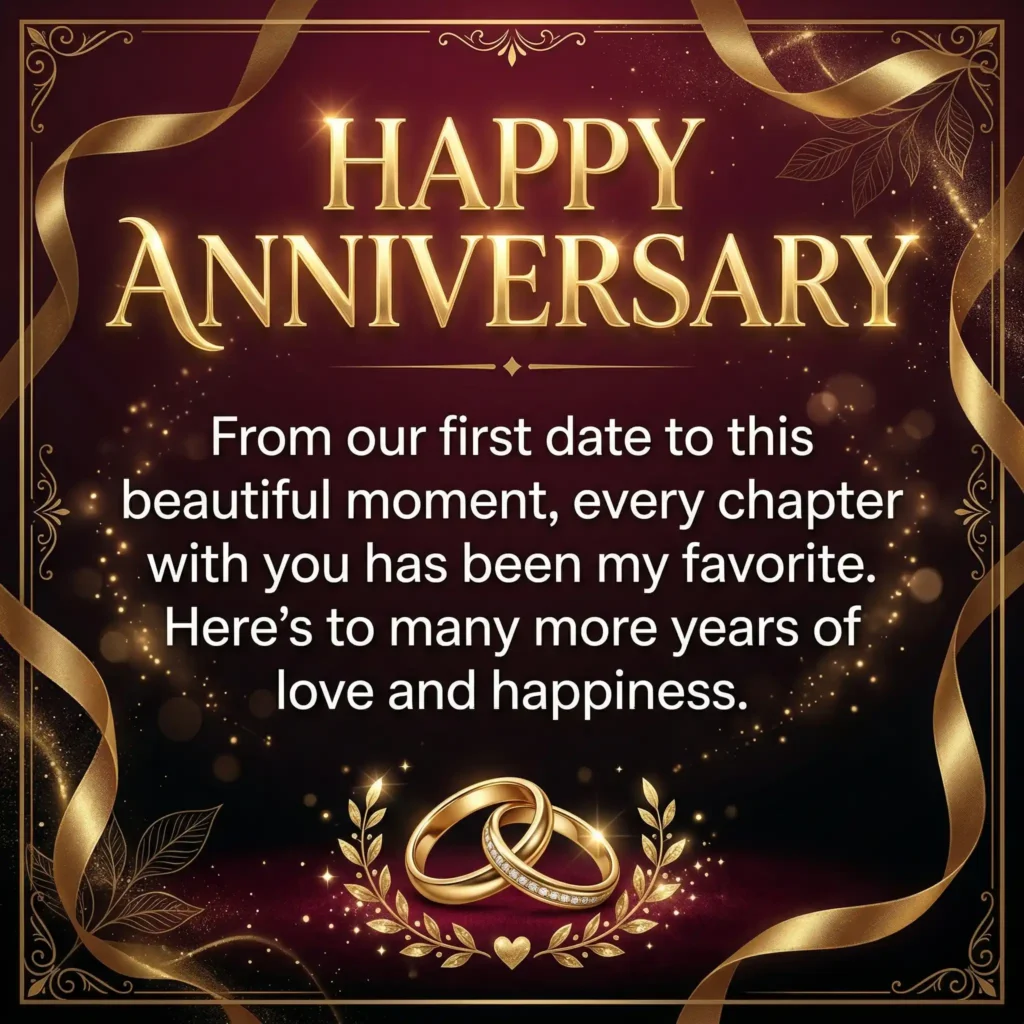 Anniversary wish image with burgundy luxury gradient and romantic long message