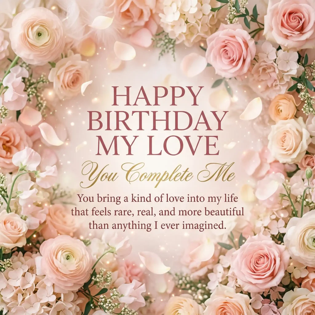 Blush floral romantic birthday image for wife with soft love message