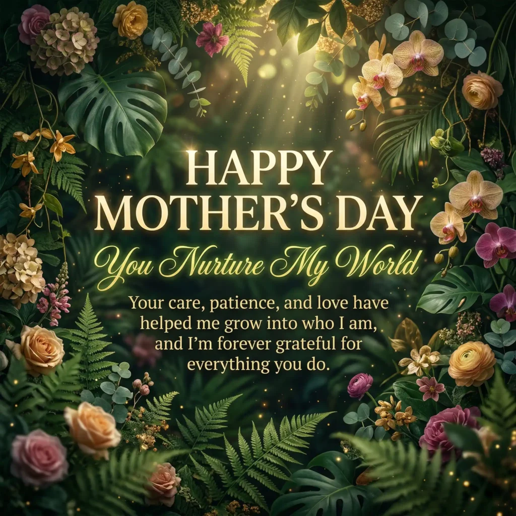 Emerald botanical luxury Mother’s Day image with fresh and heartfelt message