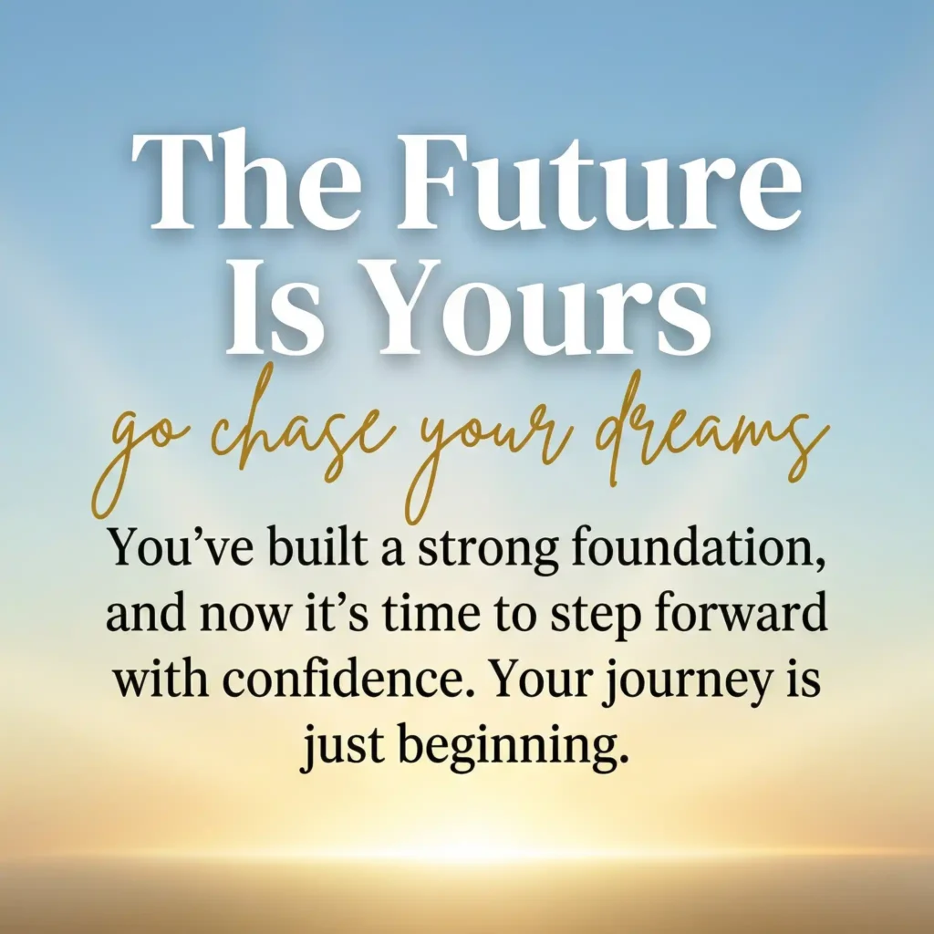 Inspirational graduation image with sky background and future success message