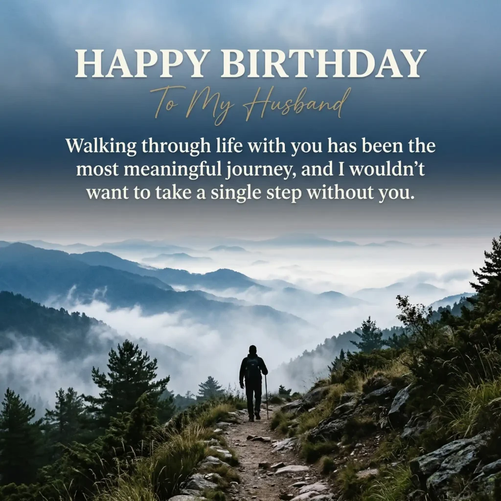 Mountain journey birthday image for husband with life partner message