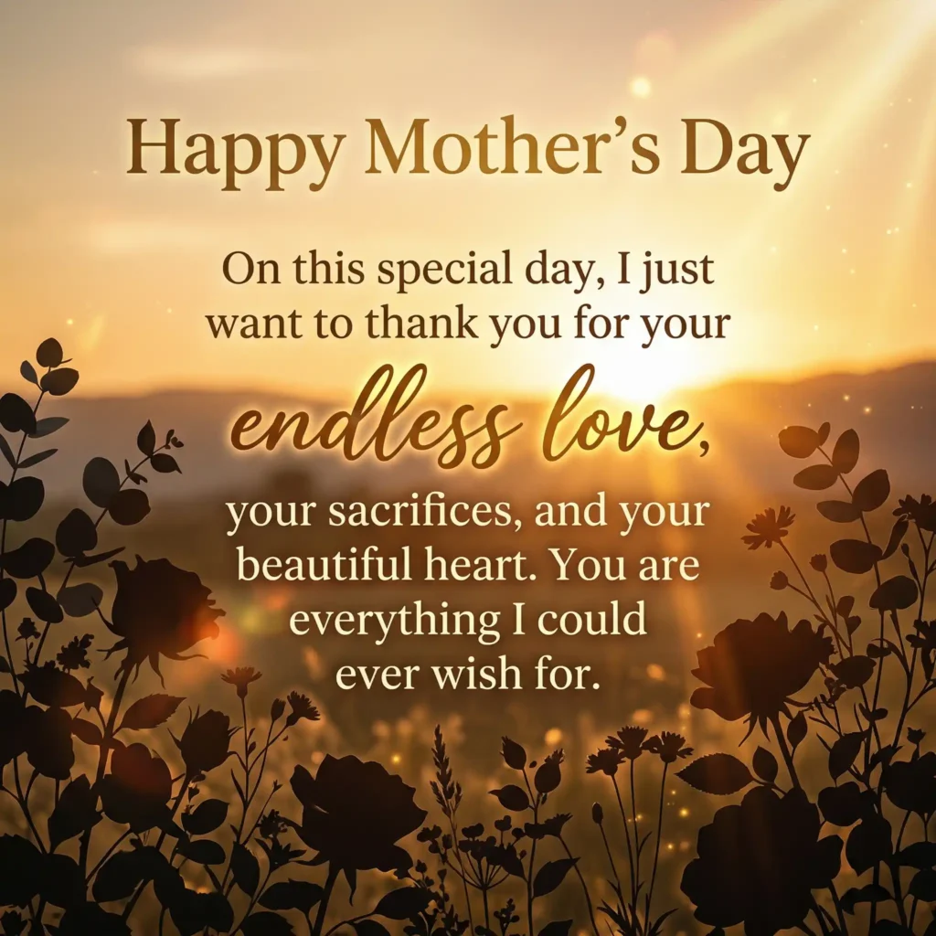 Golden sunset Mother’s Day image with emotional gratitude message