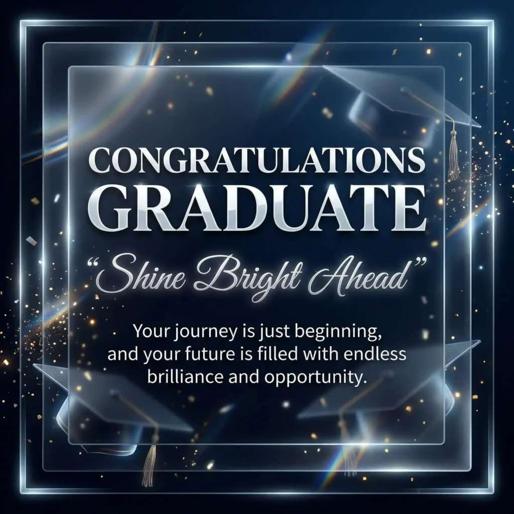Glass style modern graduation image with reflective effects and inspiring success message