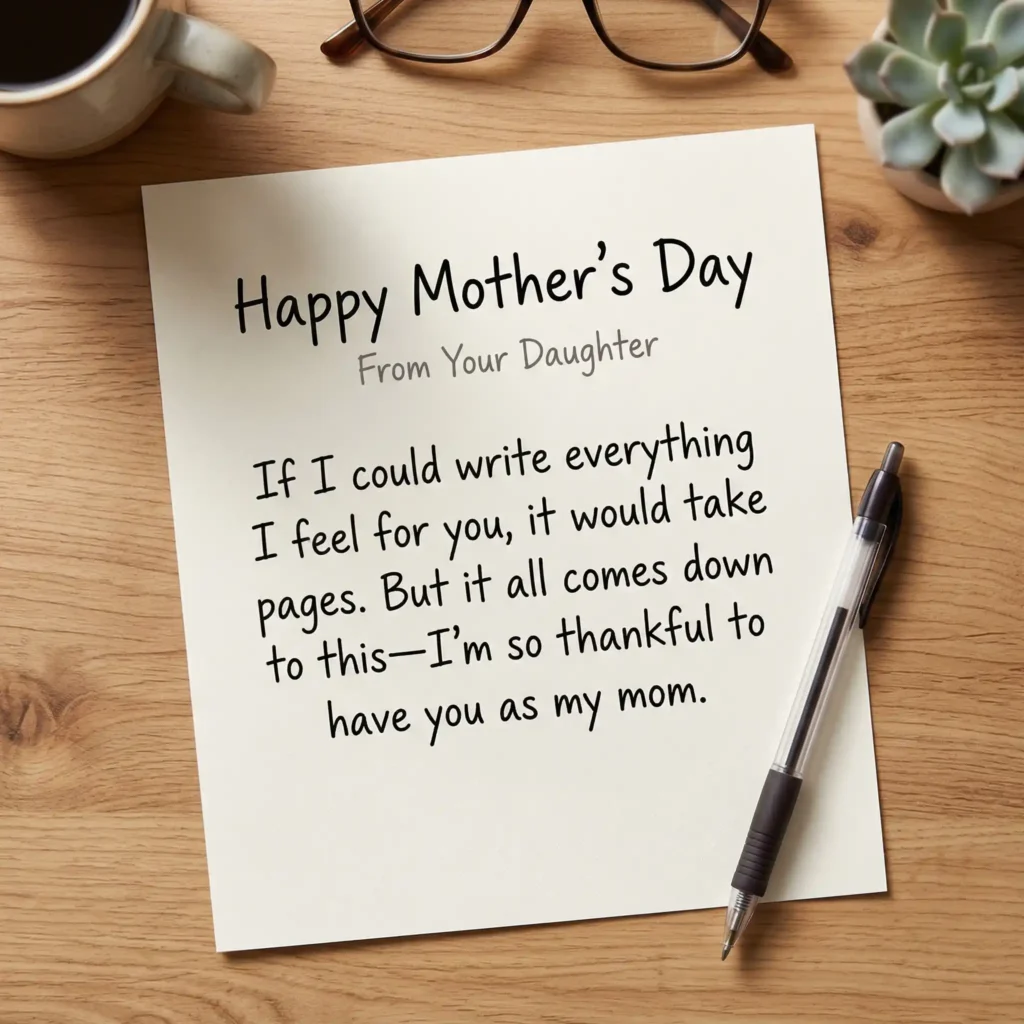 Handwritten letter style Mother’s Day image from daughter with personal emotional message