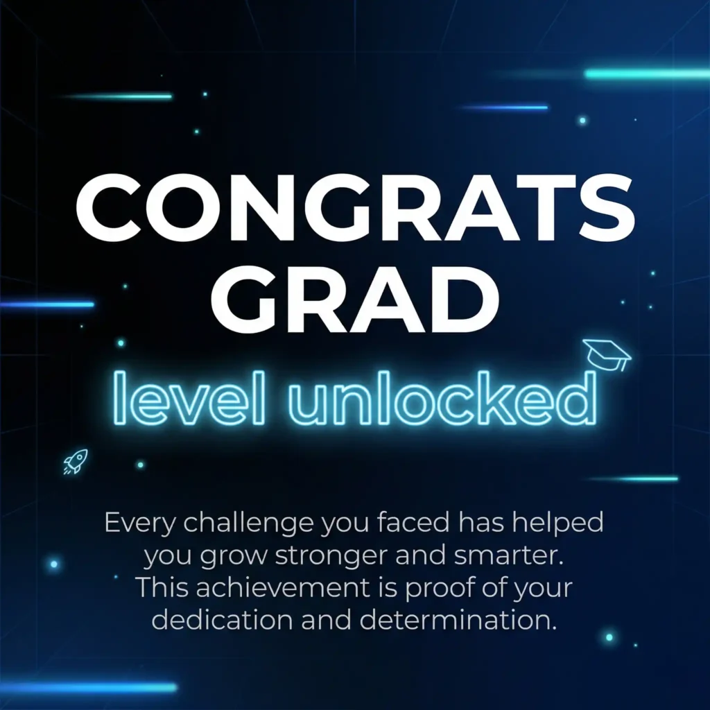 Modern neon graduation greeting image with digital style and achievement message