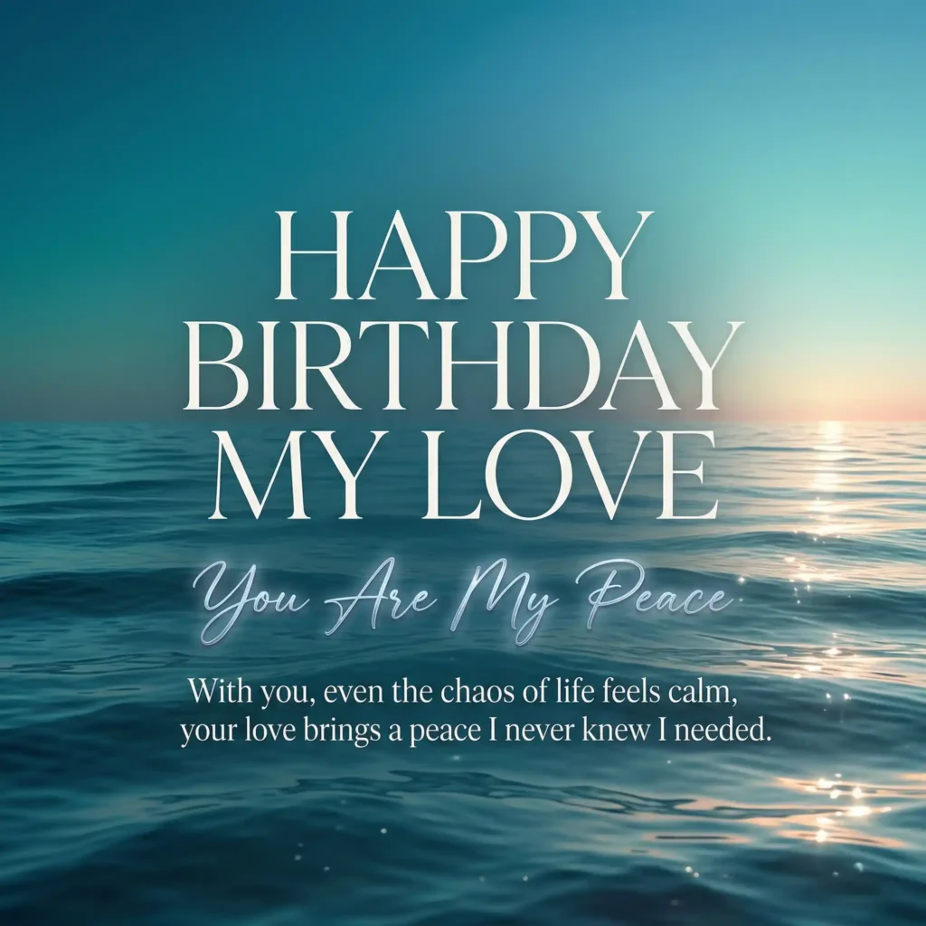Ocean themed romantic birthday image for wife with calm emotional message