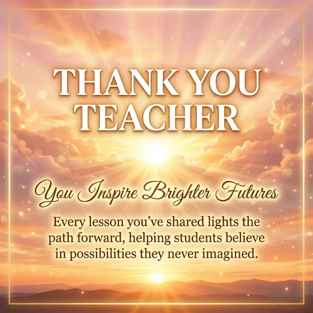 Sunrise themed teacher appreciation image with inspiring gratitude message