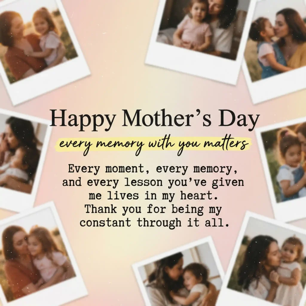 Retro Polaroid style Mother’s Day greeting image with nostalgic message and vintage tones
