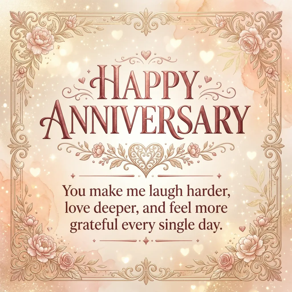 anniversary wish images with peach background and joyful romantic message for couples