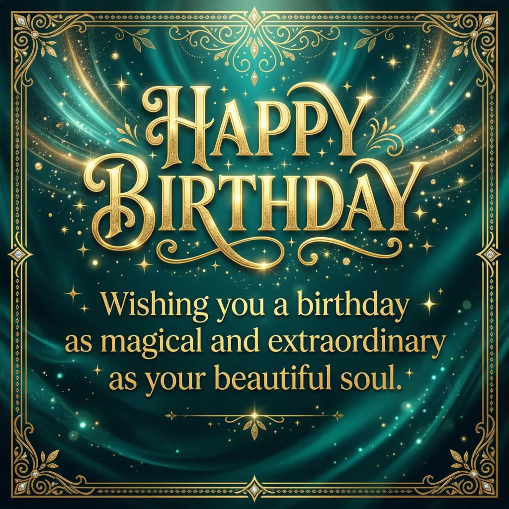 Luxury birthday wish image with teal gradient and magical long message