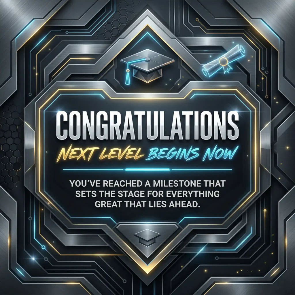 Modern industrial graduation image with futuristic design and bold success message