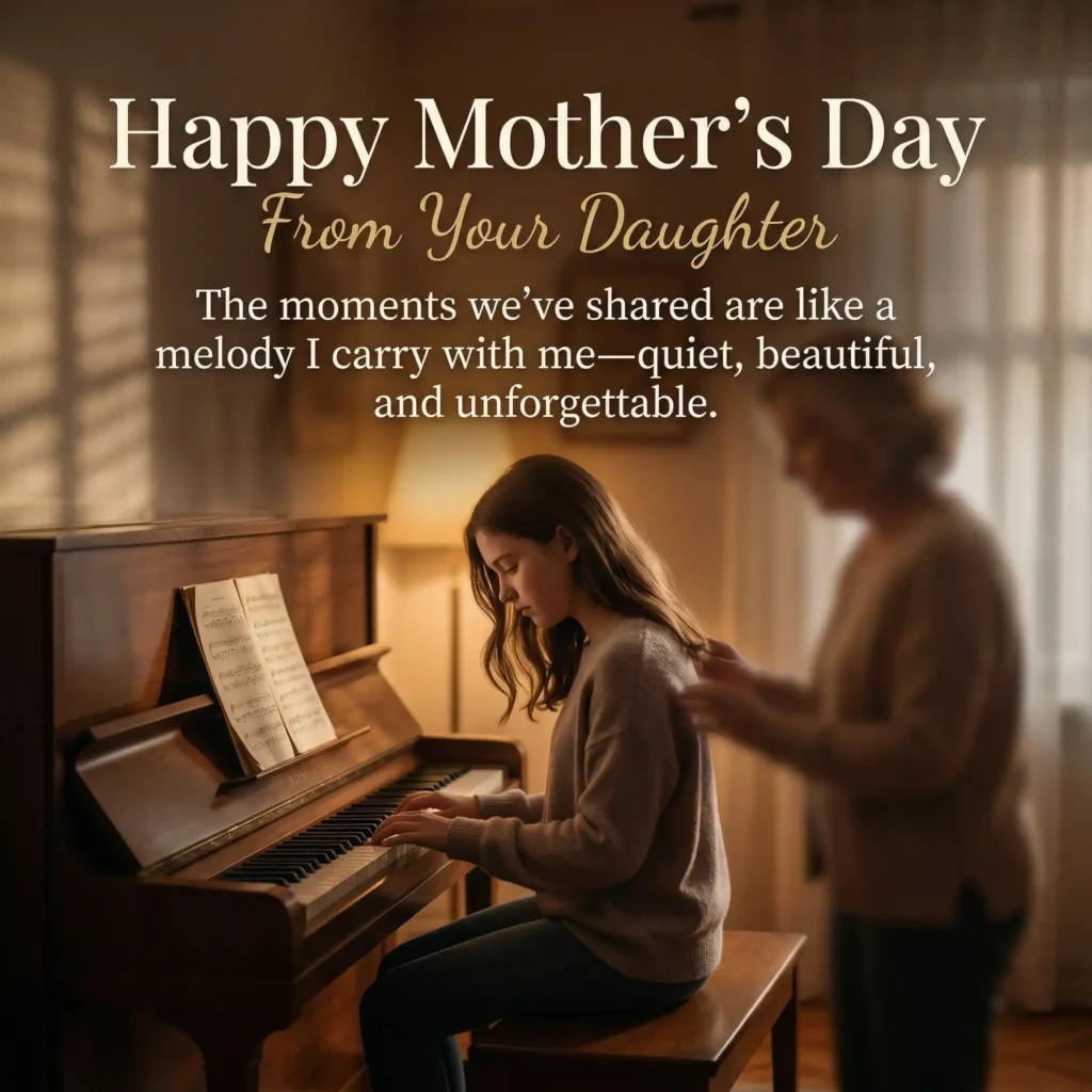 Piano themed Mother’s Day image from daughter with artistic emotional message