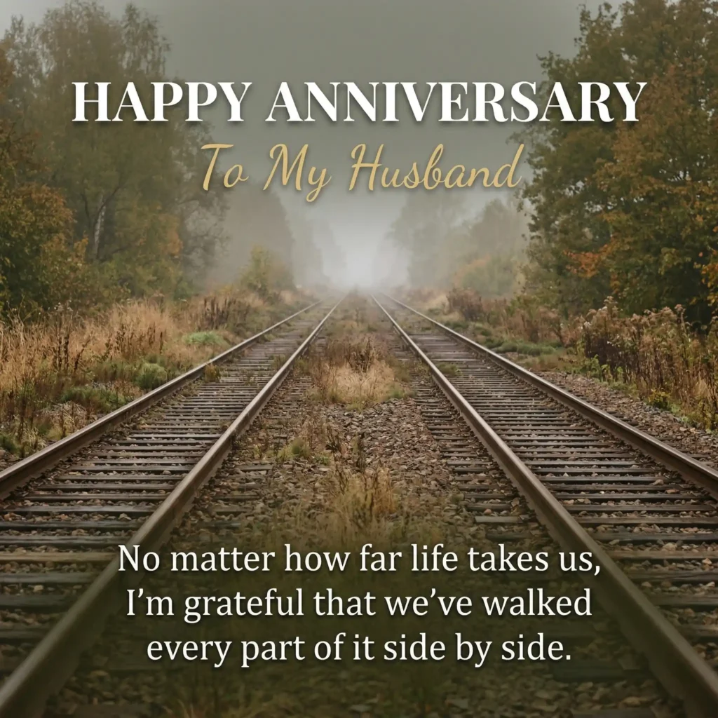 Railway track anniversary image for husband symbolizing togetherness and shared journey