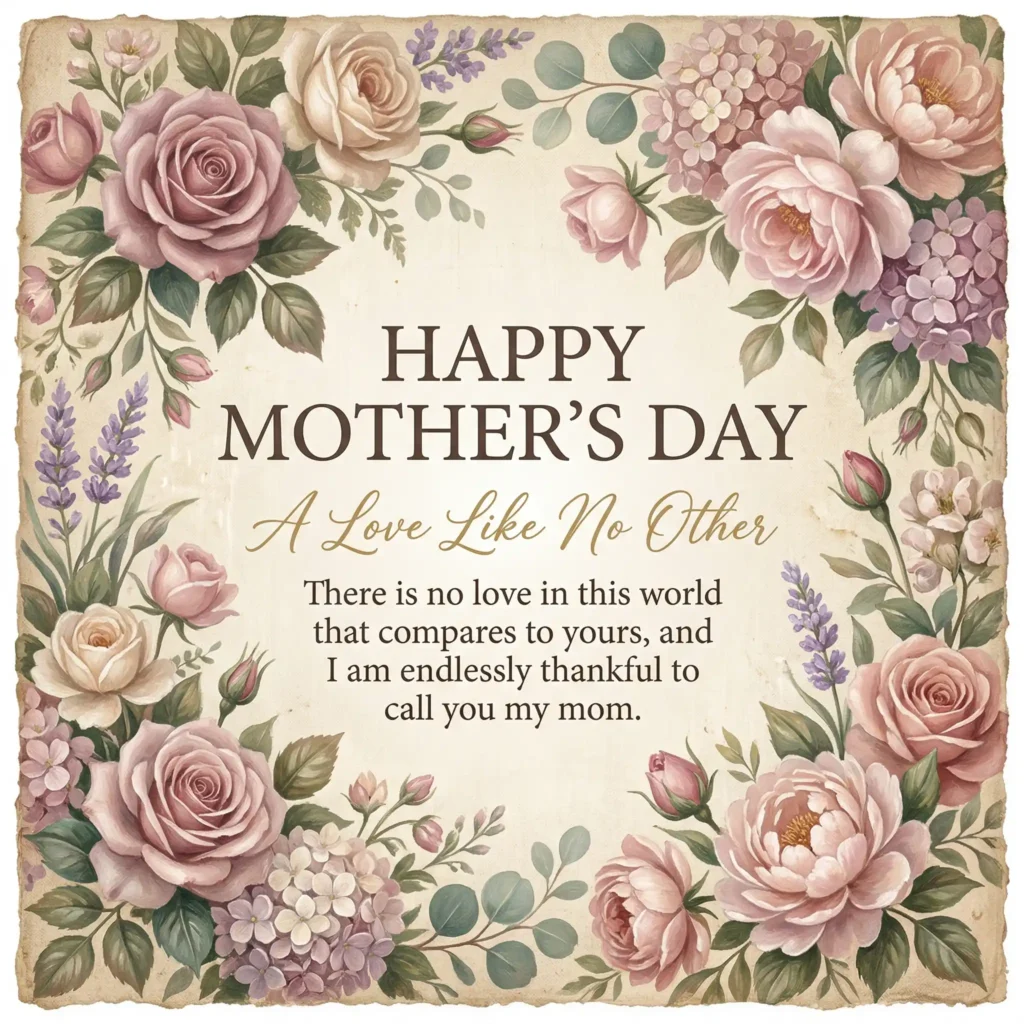 Vintage floral Mother’s Day image with classic artistic design and heartfelt message