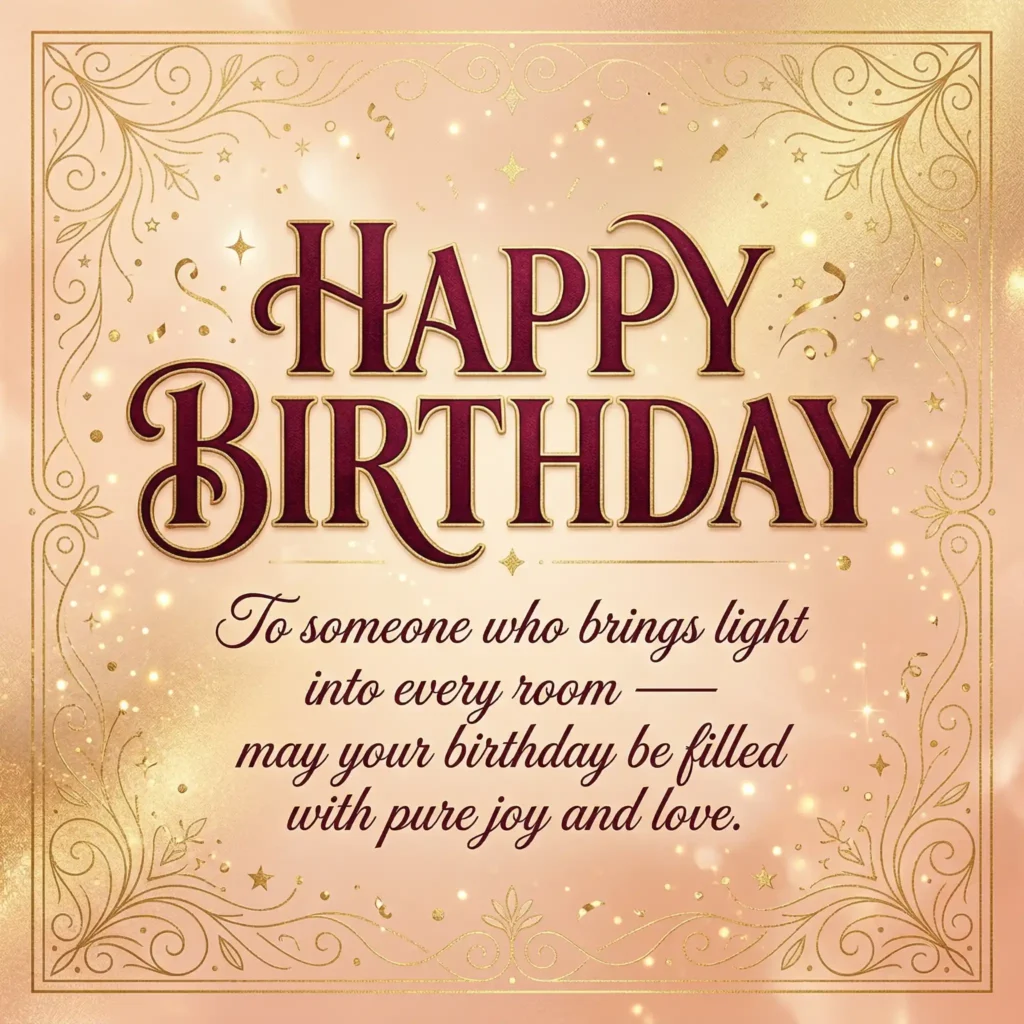 Luxury birthday wish image with peach background and warm long message