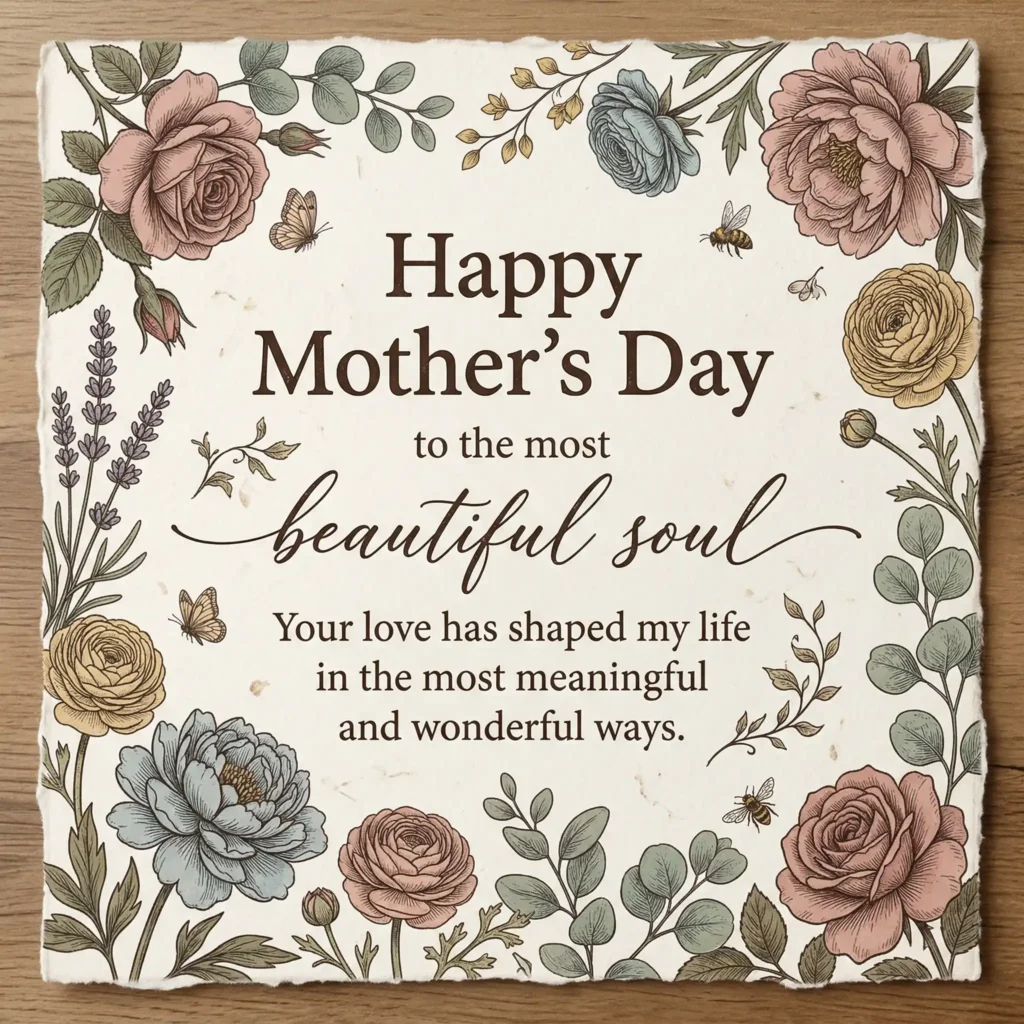 Vintage floral Mother’s Day greeting image with artistic typography