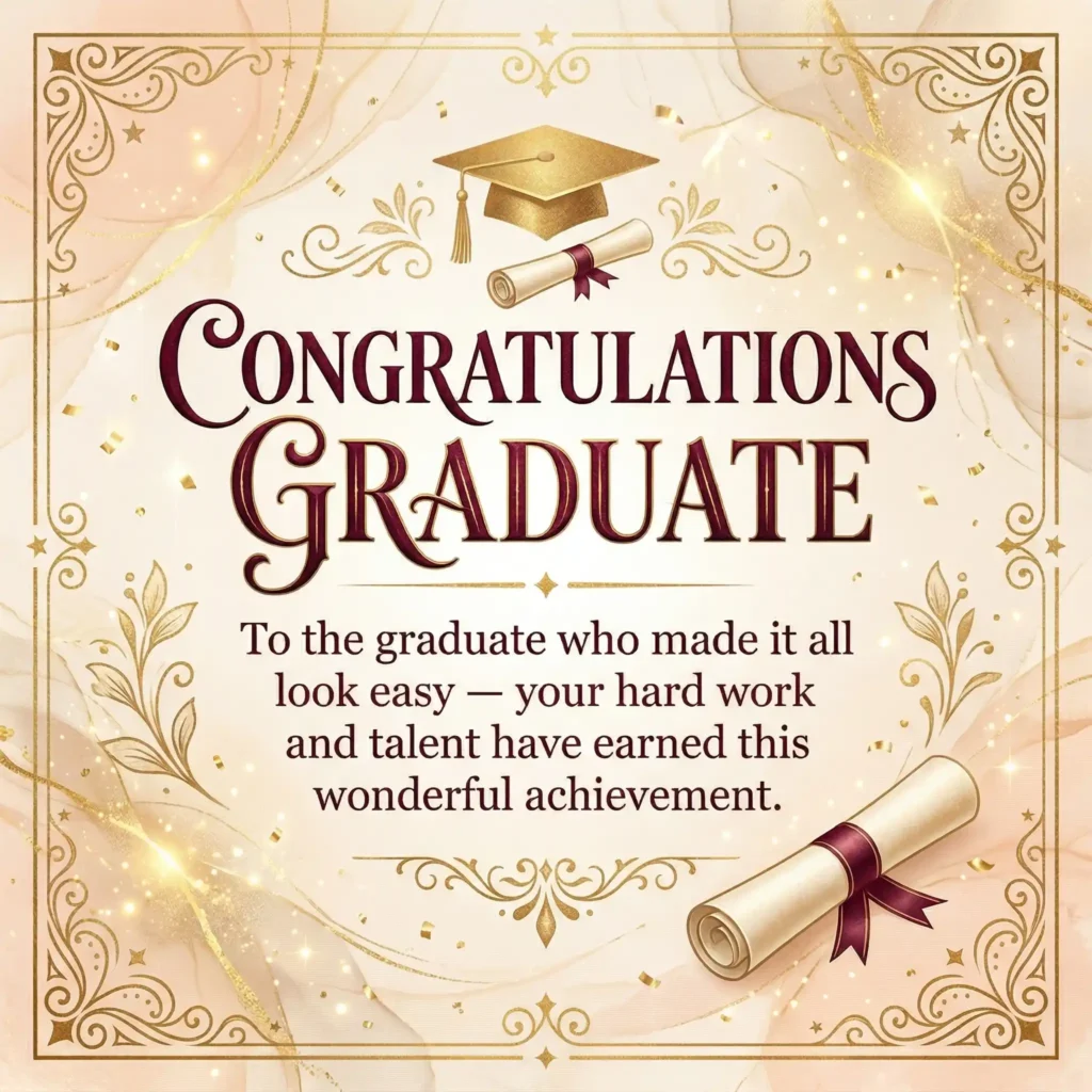 Graduation wish image with peach background and warm long message