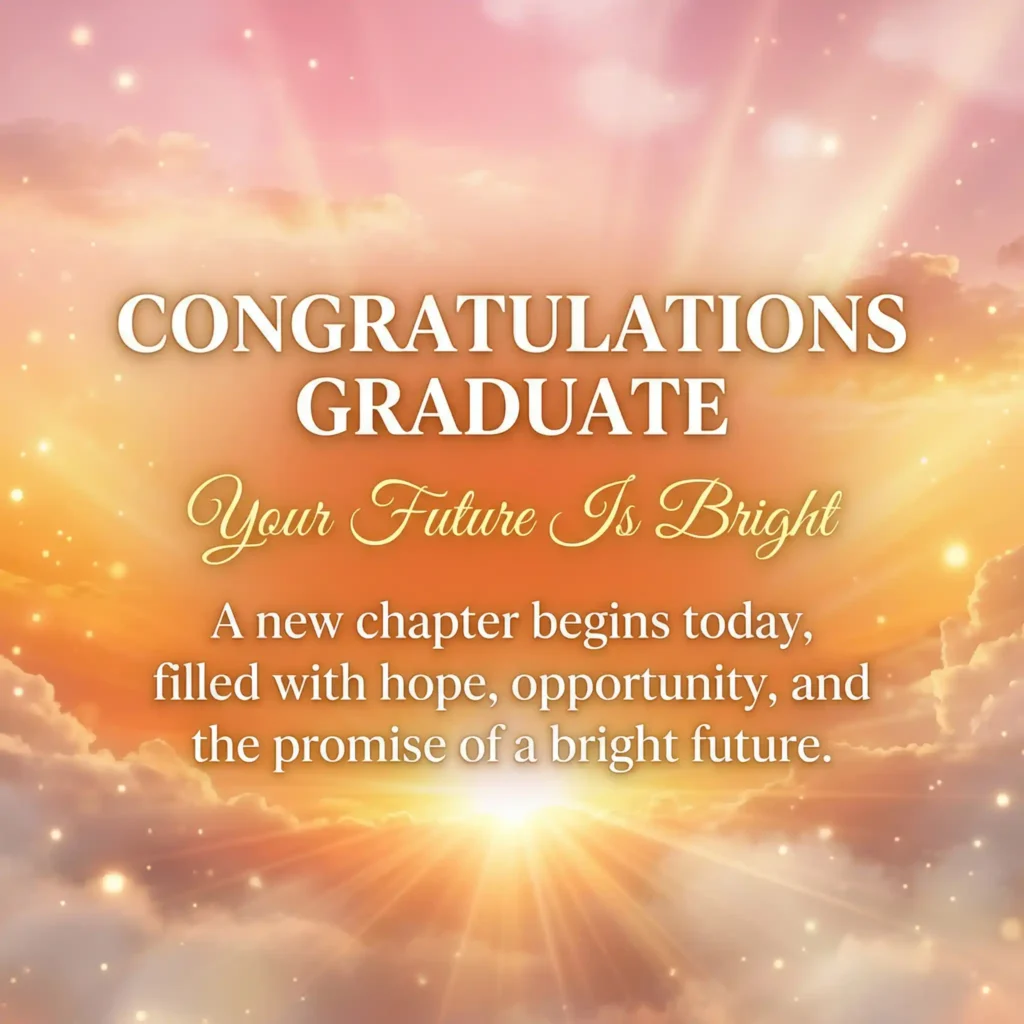 Sunrise themed graduation image with bright future message and inspirational design
