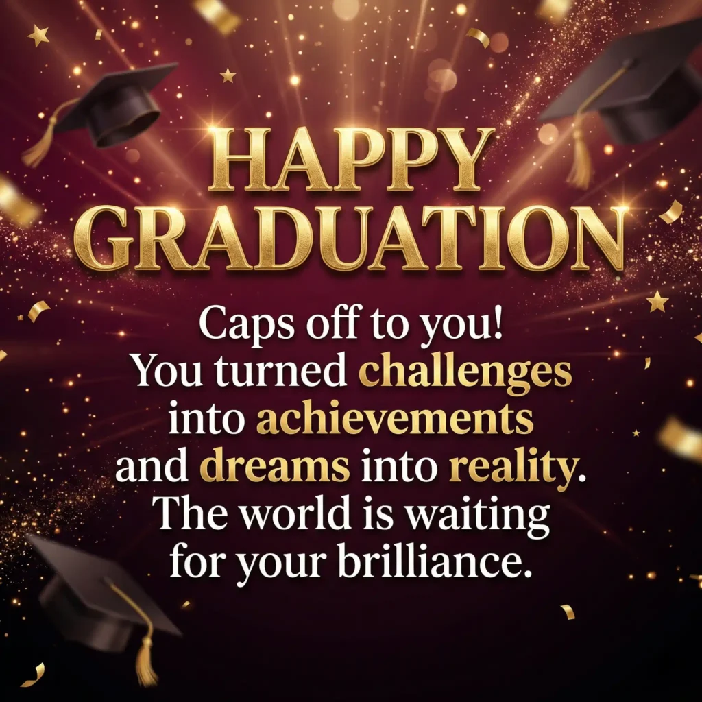 Graduation wish image with burgundy luxury gradient and inspiring long message