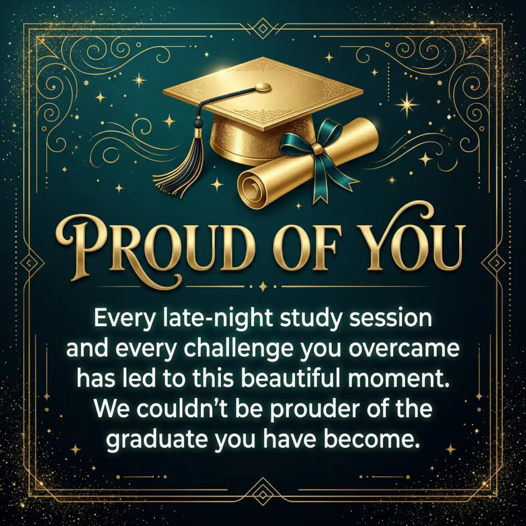 Graduation wish image with teal dark gradient and proud heartfelt message