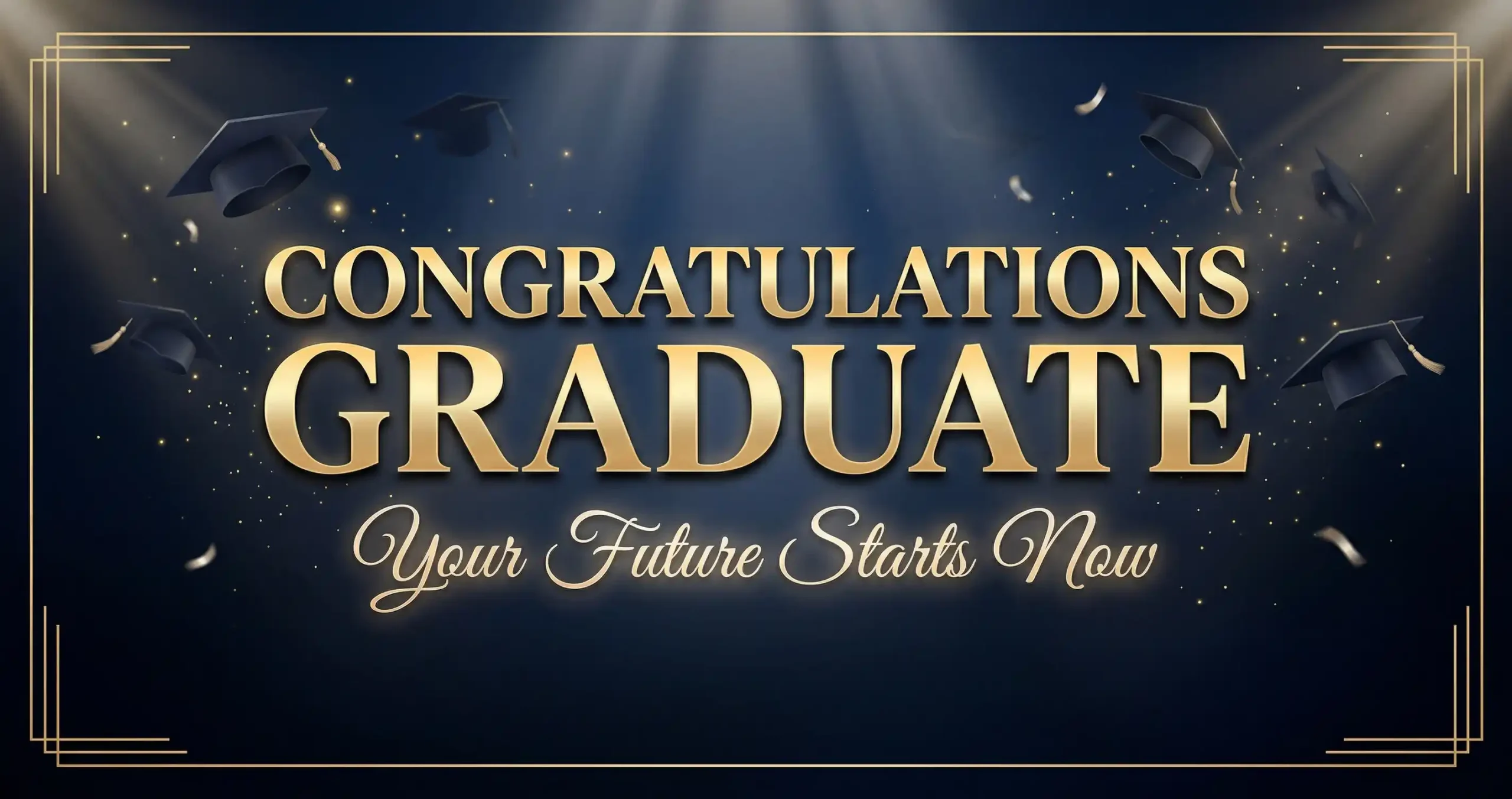 Luxury graduation wish image with cap, diploma, and inspiring success message